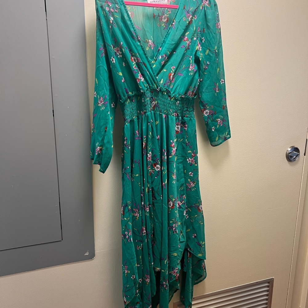 Floral Green Wrap Dress